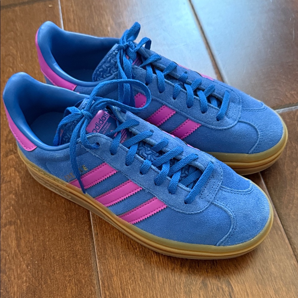 Adidas Gazelle Bold Blue Sneakers with fuchsia Stripes
